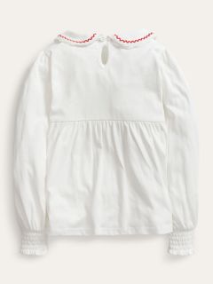 Mini Boden Kids' Collared Jersey Top, Ivory, 2-3 years