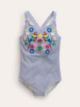 Mini Boden Kids' Embroidered Swimsuit, Starboard/Multi