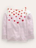 Mini Boden Kids' Everyday Breton T-Shirt, Pink/Ivory