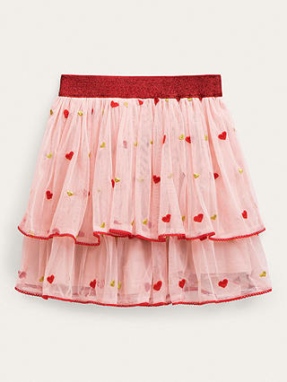 Mini Boden Kids' Pretty  Heart Embroidered Tulle Skirt, Pink