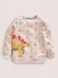Mini Boden Kids' Superstitch Floral Dinosaur Sweatshirt, Oatmeal Marl