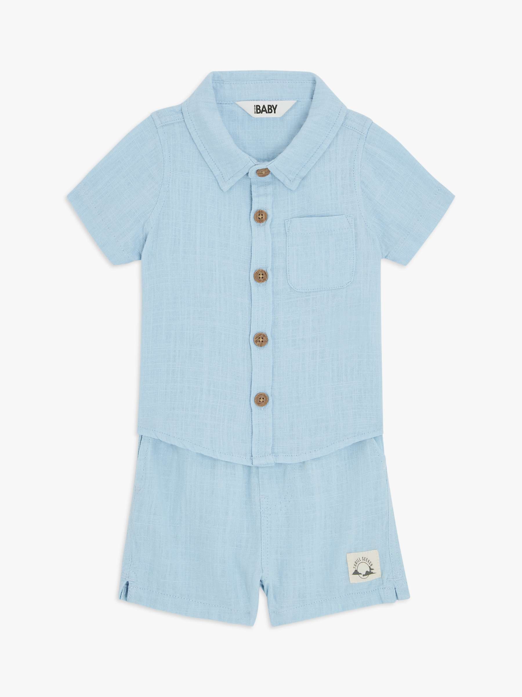 Cotton On Baby Linen Shirt & Shorts Set, Sky Blue at John Lewis & Partners