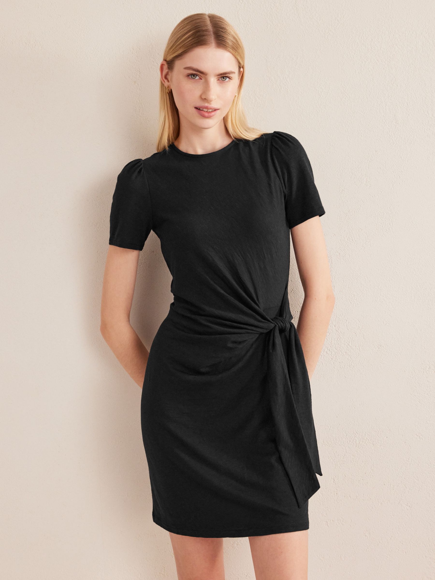 Boden Knot Front Cotton Dress, Black, 8