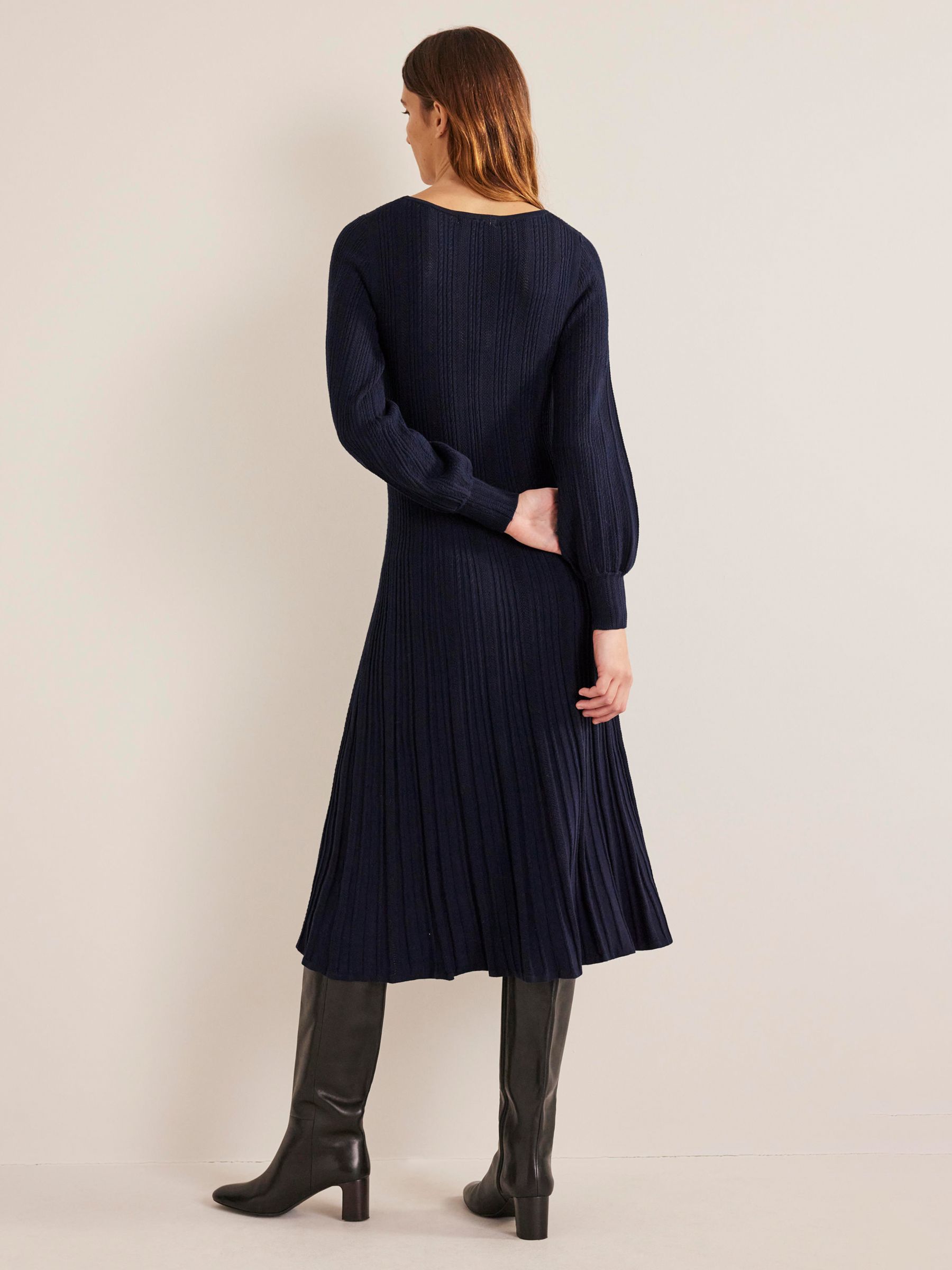 Boden Twist Front Ribbed Dress, Navy at John Lewis & Partners