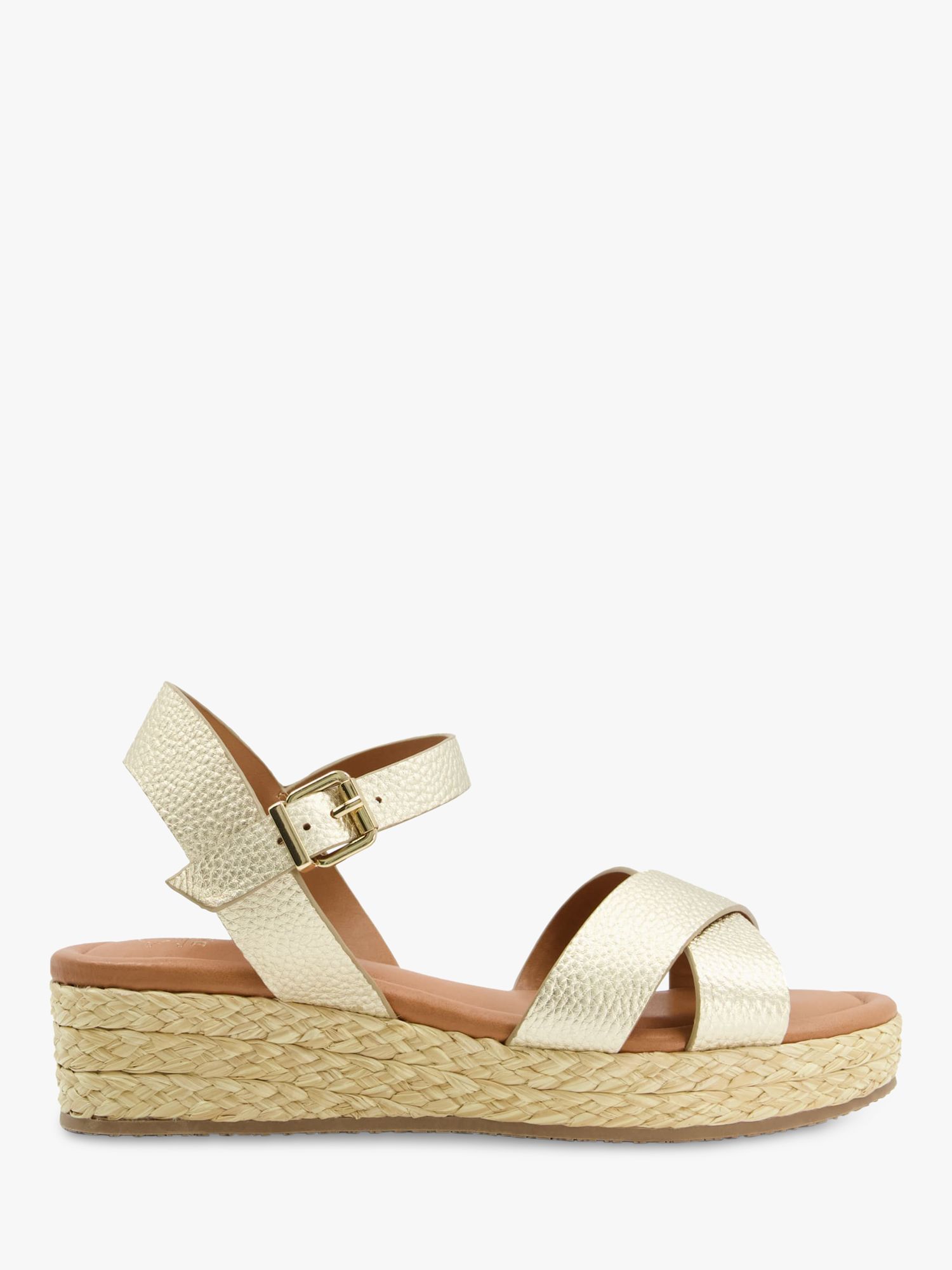 Dune Linnie Leather Cross Strap Sandals, Gold at John Lewis & Partners