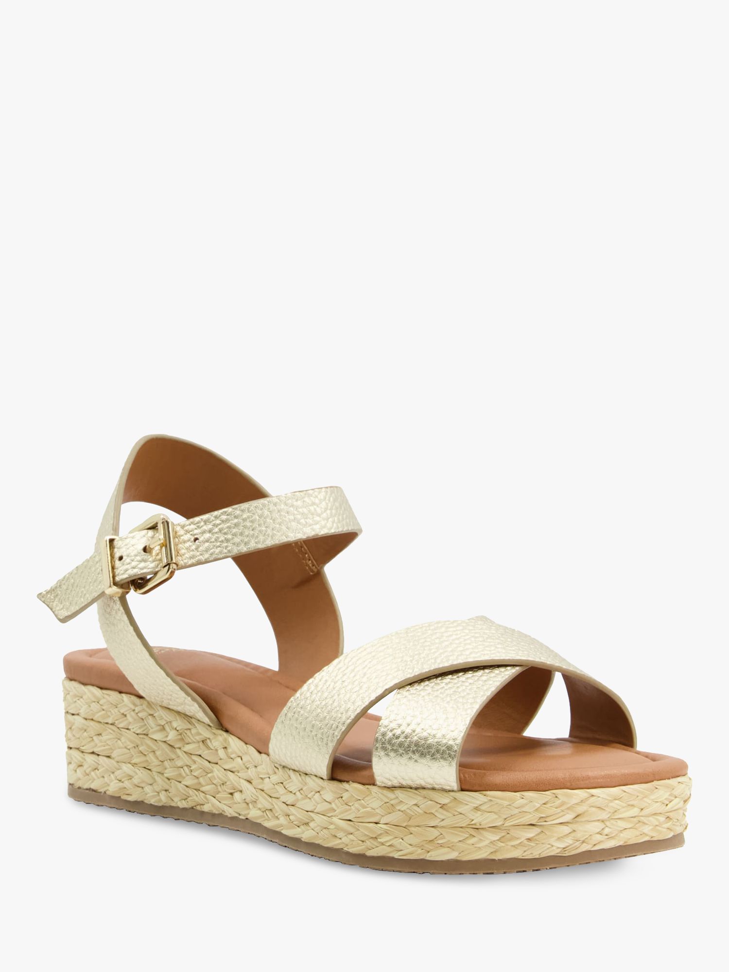 Buy Dune Linnie Leather Cross Strap Sandals, Gold Online at johnlewis.com