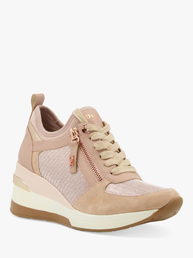 Dune Eilin Leather Wedge Heel Trainers, Rose Gold, 3