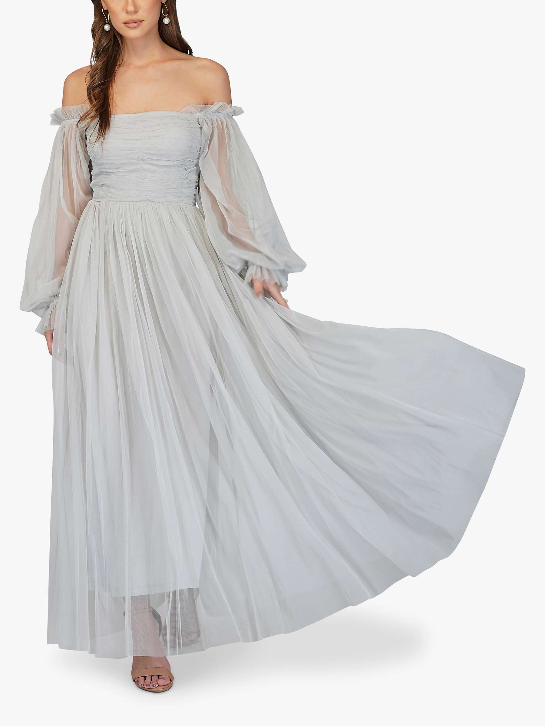 Buy Lace & Beads Lana Bardot Maxi Dress, Grey Online at johnlewis.com