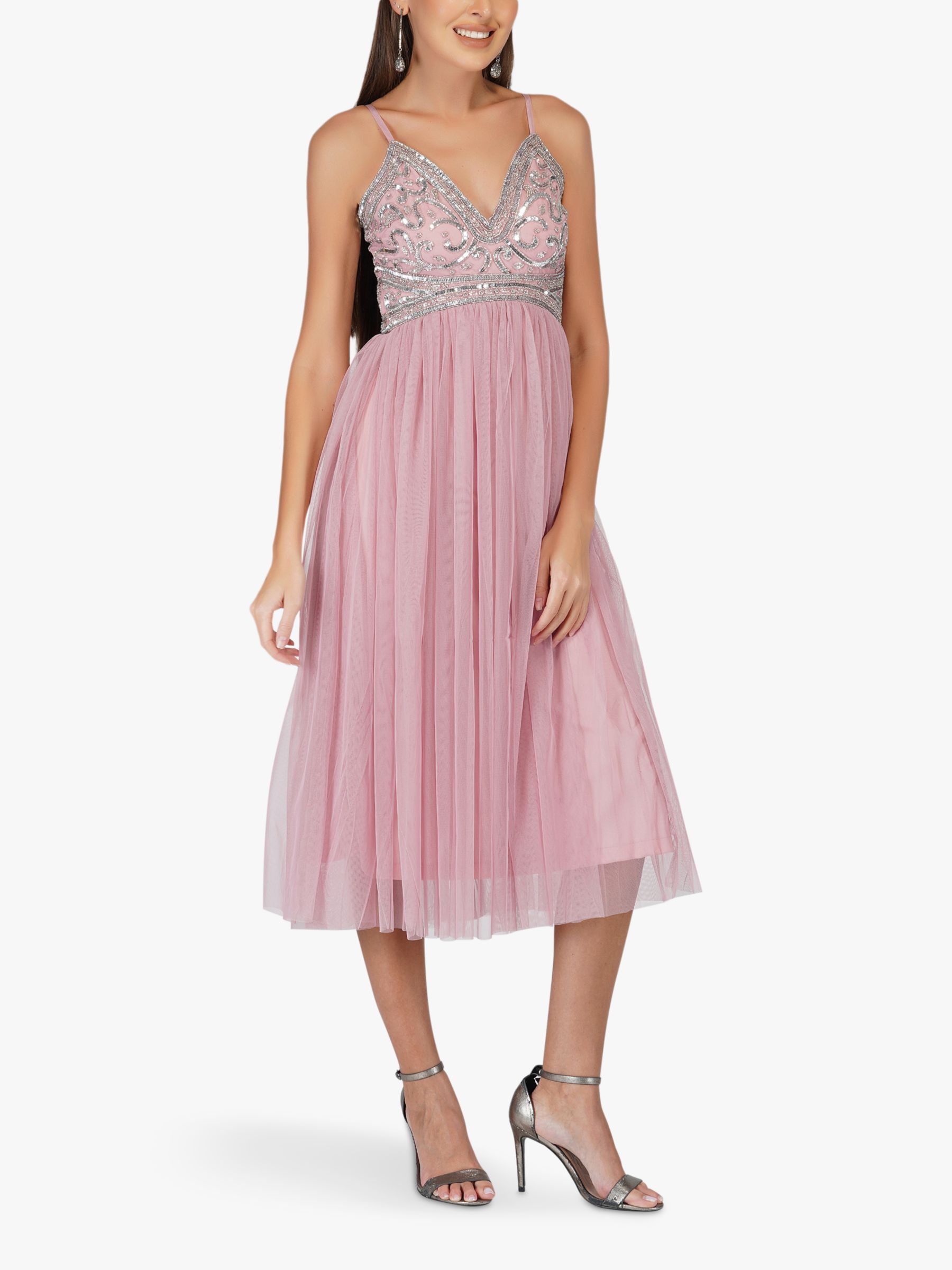 Pink embellished deals midi dress