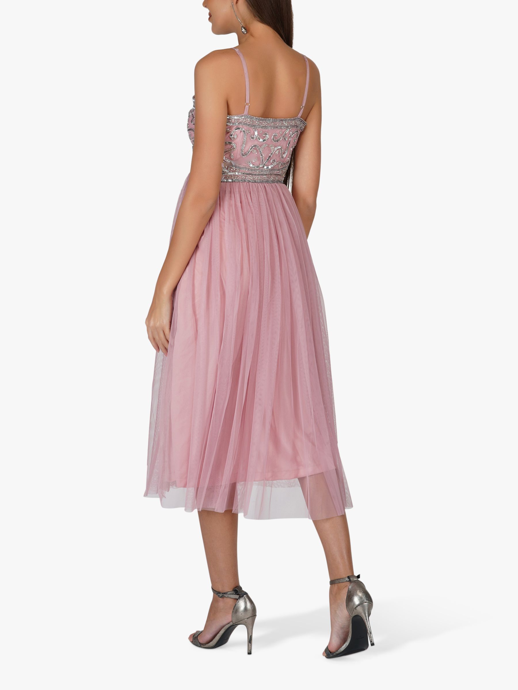 Lace & Beads Ruhi Embellished Midi Dress, Pink Mauve, 12