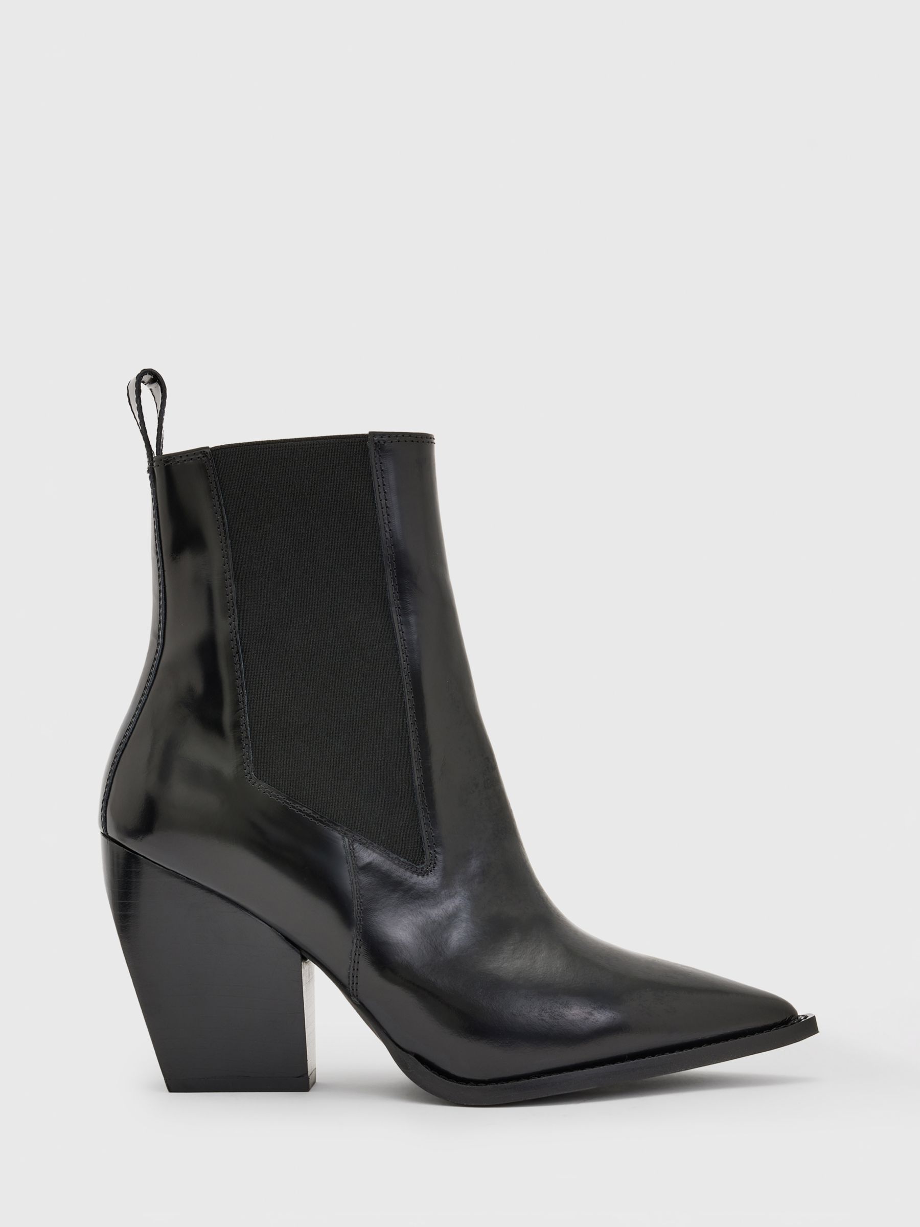 AllSaints Ria Leather Ankle Boots, Black at John Lewis & Partners
