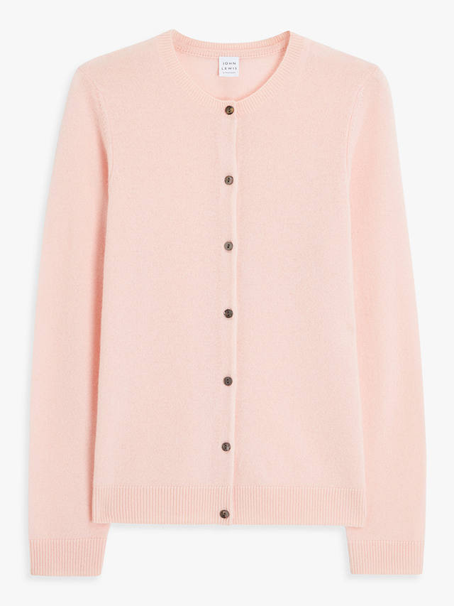 John Lewis Cashmere Crew Neck Cardigan, Light Pink