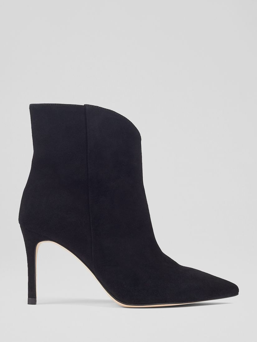 L.K.Bennett Taytum Stiletto Suede Ankle Boots, Black at John Lewis ...