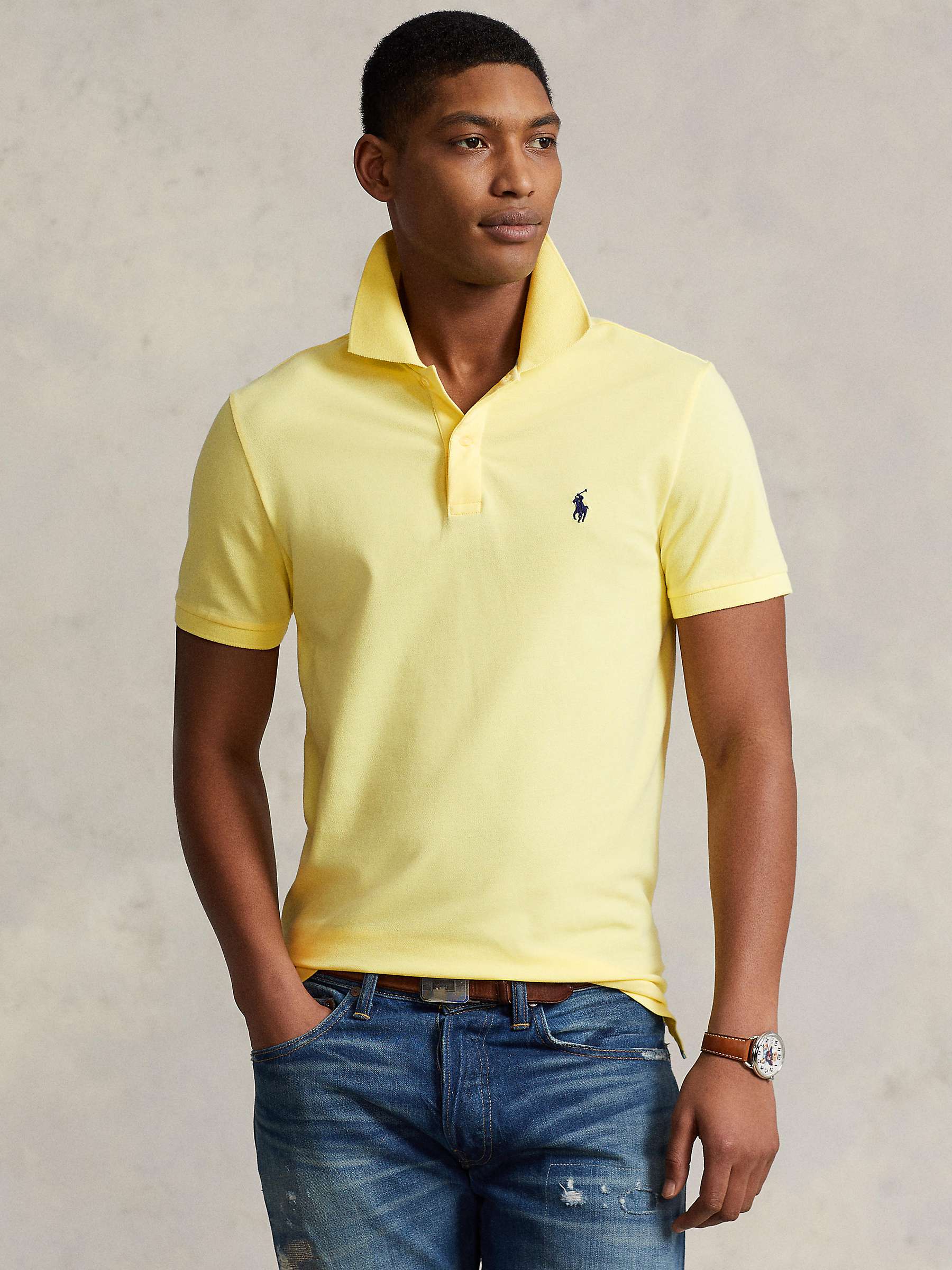 Polo Ralph Lauren Custom Slim Fit Short Sleeve Polo Shirt, Bristol Yellow  at John Lewis & Partners