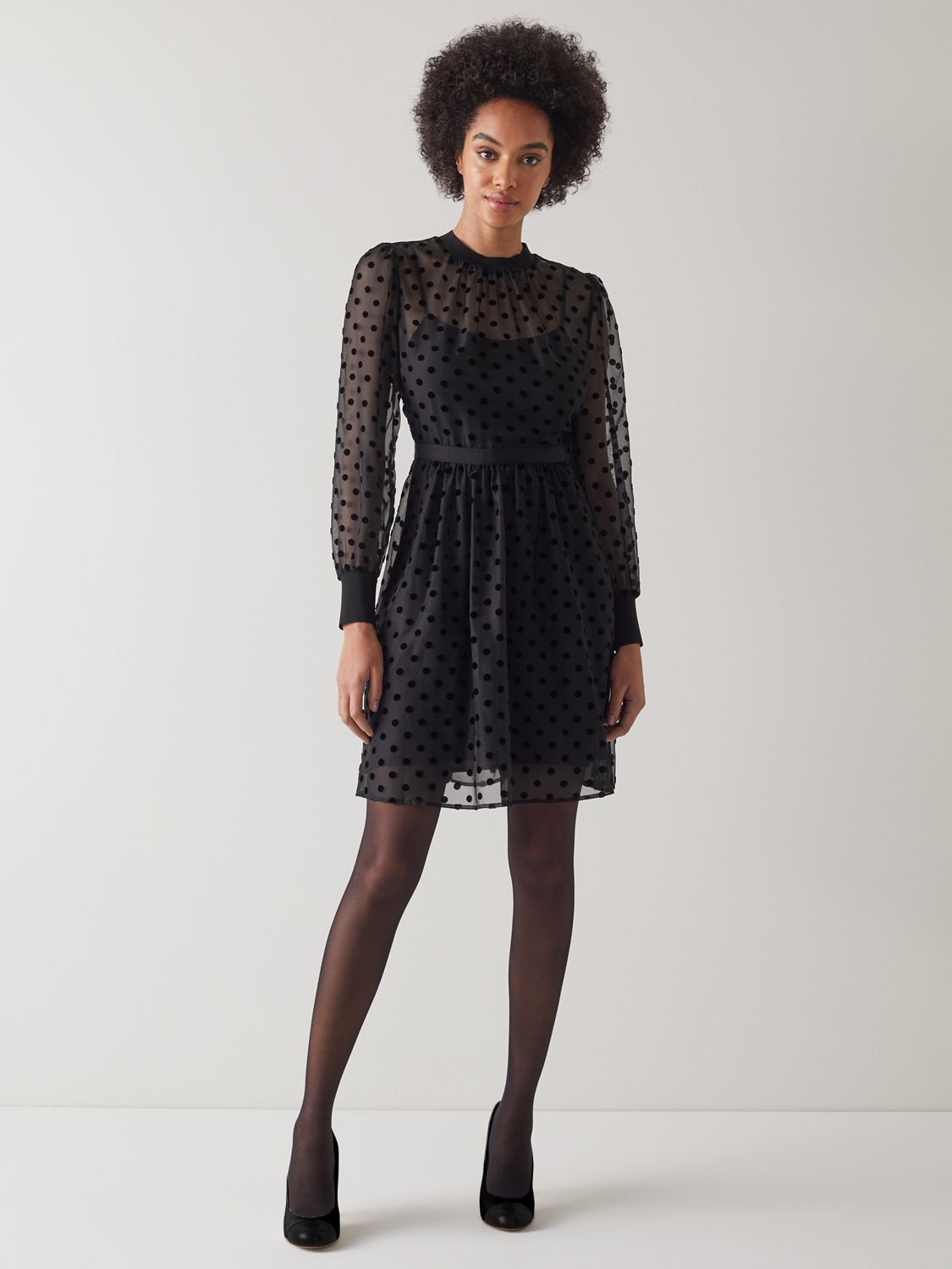 L.K.Bennett Marrie Polka Dot Velvet Mini Dress, Black