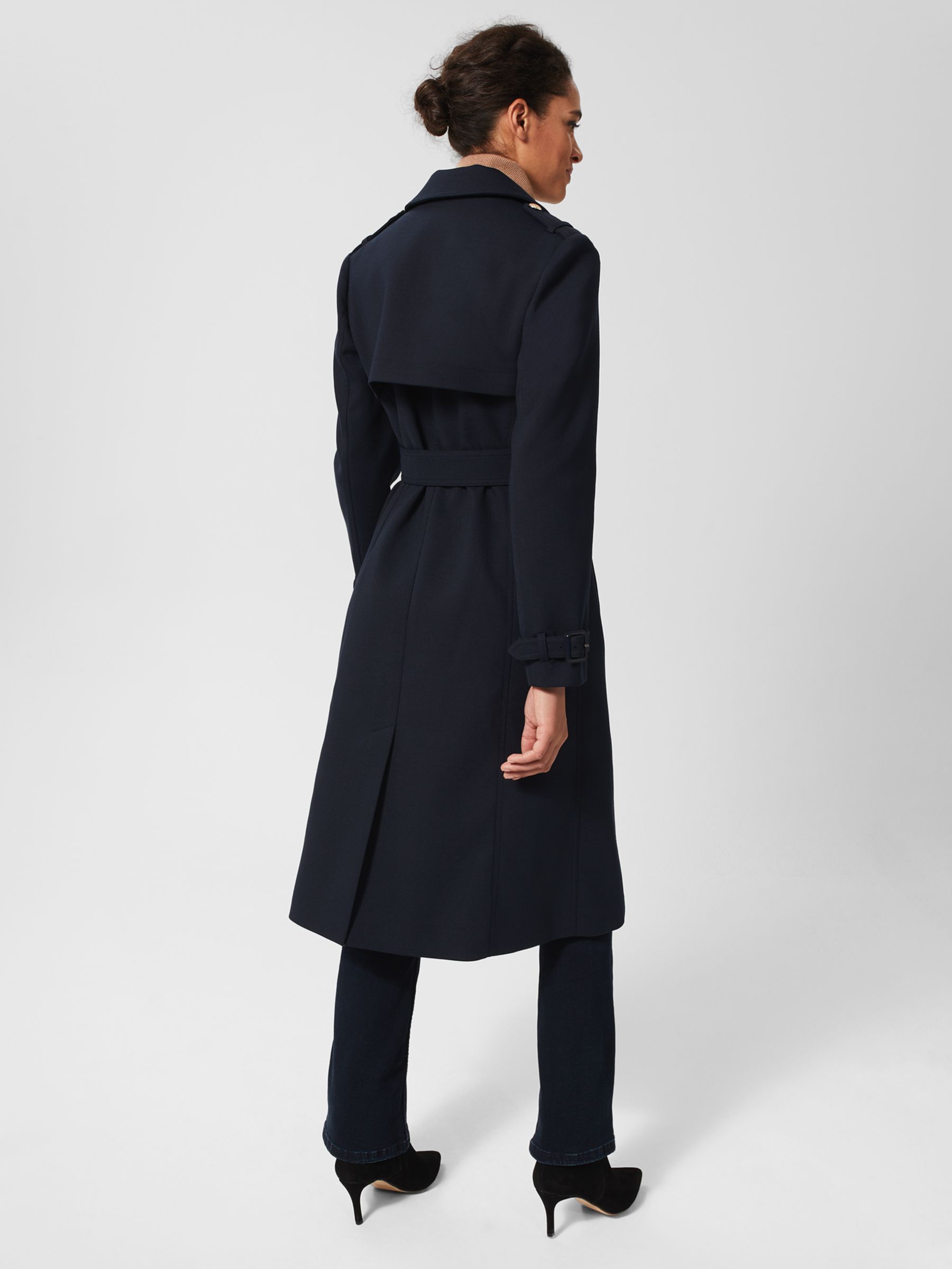 Hobbs Isabelle Wool Blend Trench Coat, Navy at John Lewis & Partners