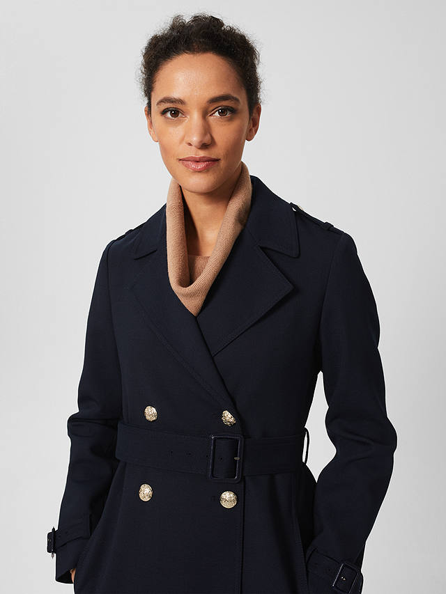 Hobbs Isabelle Wool Blend Trench Coat, Navy at John Lewis & Partners