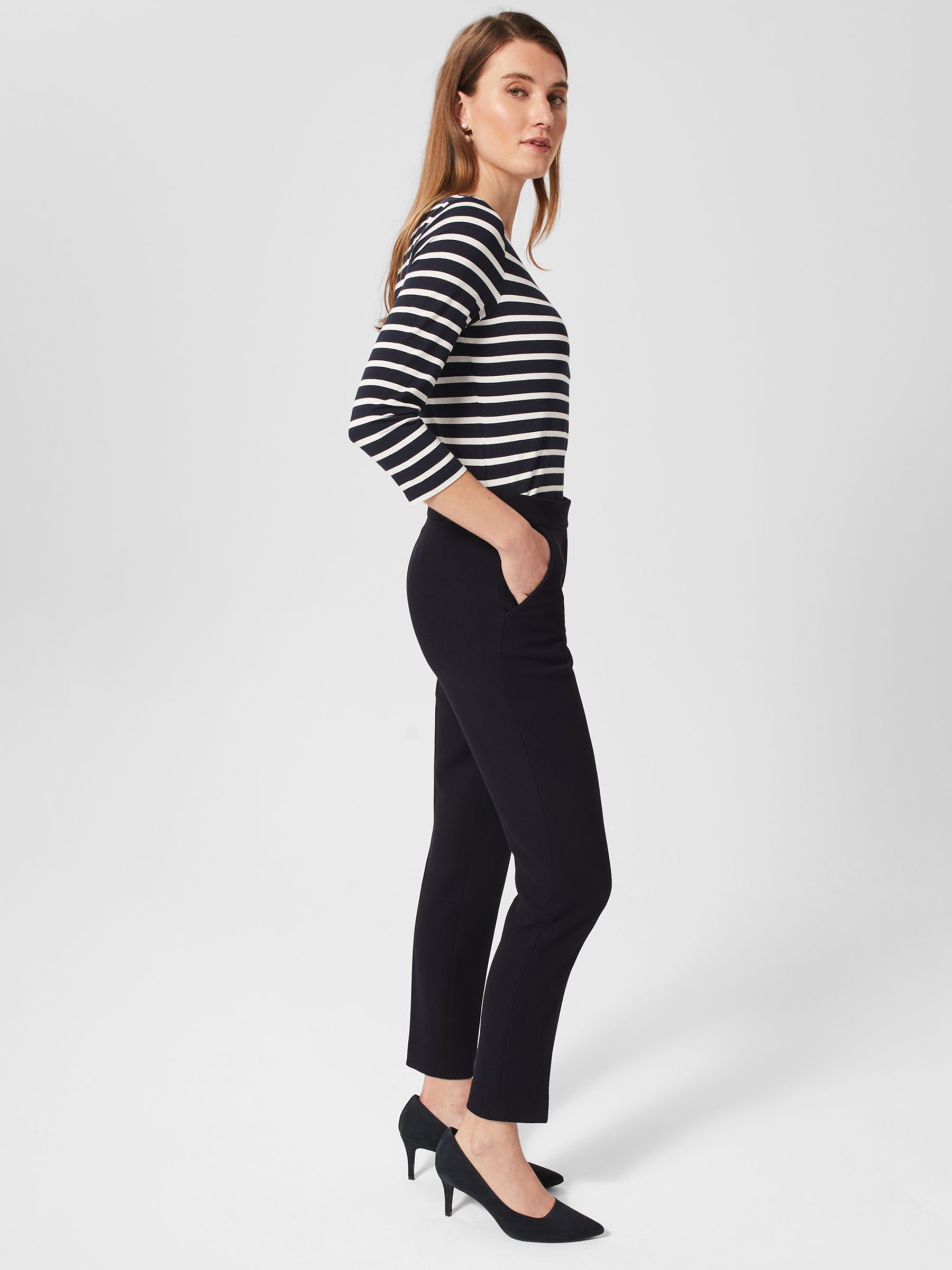 Hobbs Mia Tapered Ankle Grazer Trousers, Navy at John Lewis & Partners