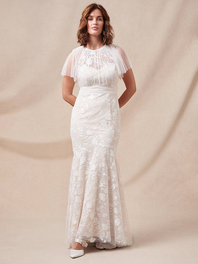 Phase Eight Delilah Mesh Embroidered Maxi Wedding Dress, Parchment