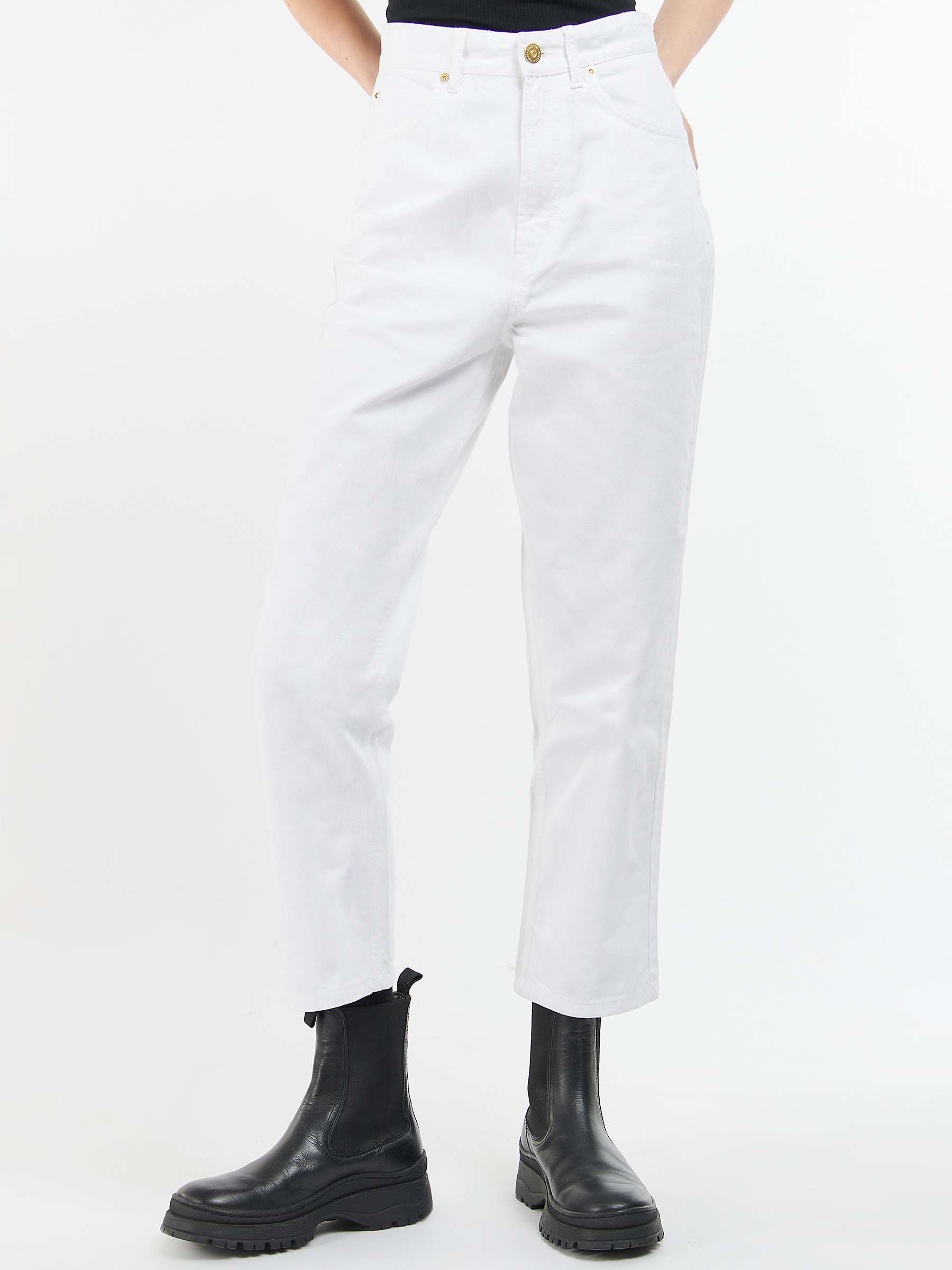 fattige Tanzania Nordamerika Barbour International Garcia High Rise Jeans, White at John Lewis & Partners