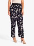 chesca Floral Plisse Trousers, Navy/Ivory
