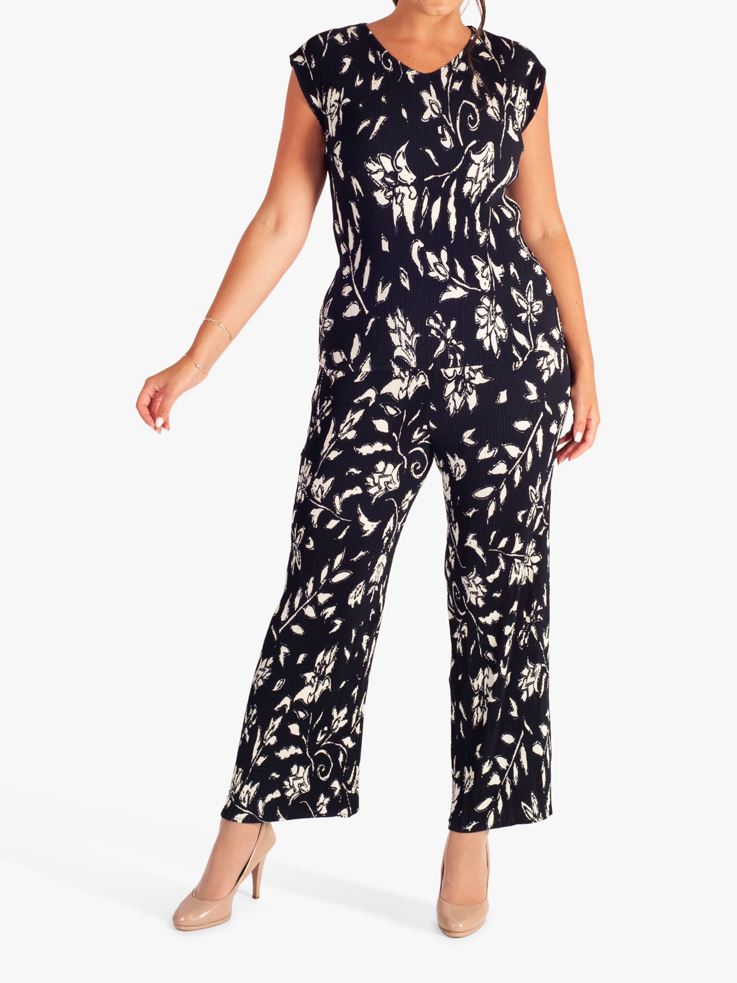 Buy chesca Floral Plisse Trousers, Navy/Ivory Online at johnlewis.com