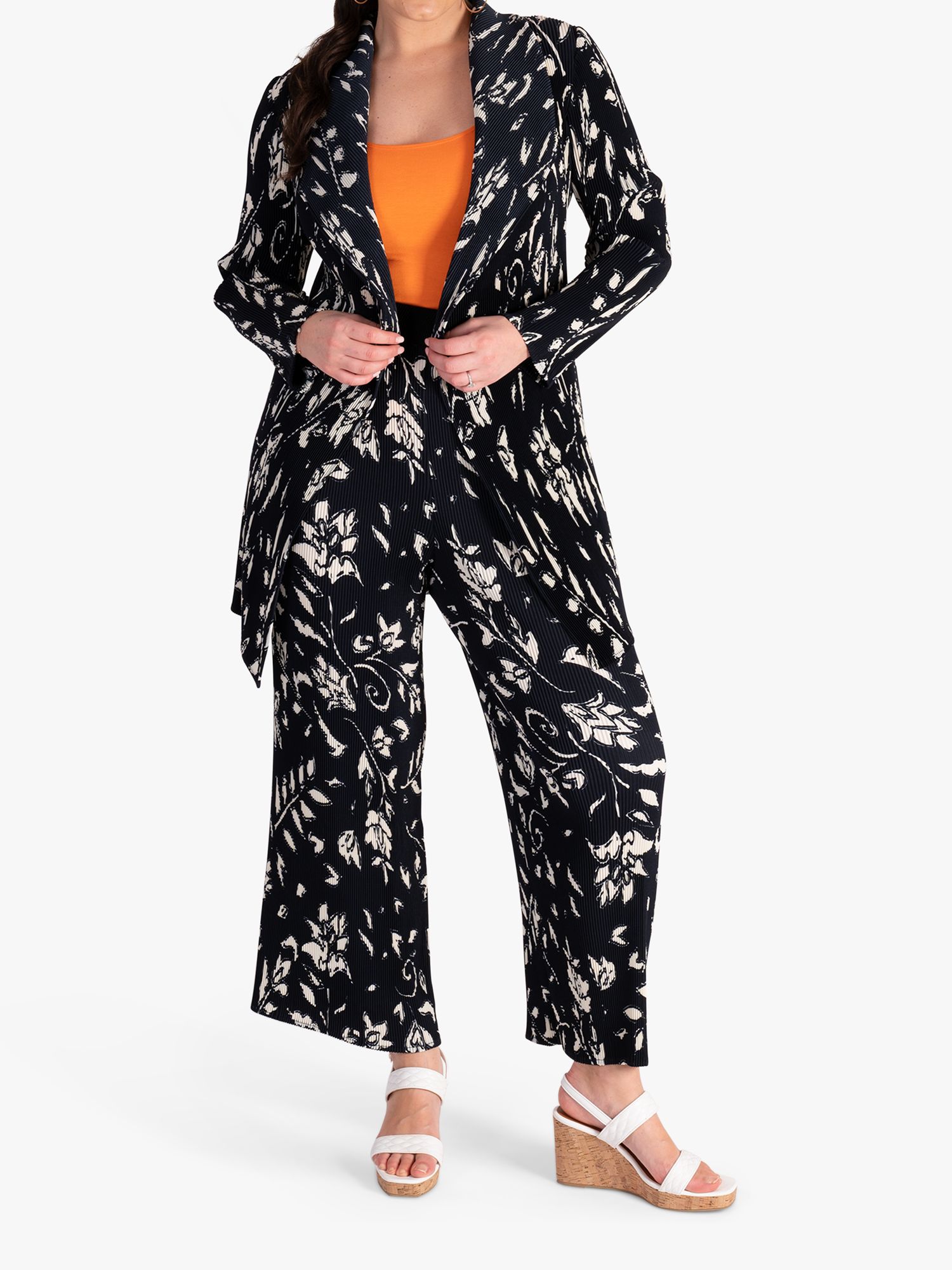 Buy chesca Floral Plisse Trousers, Navy/Ivory Online at johnlewis.com