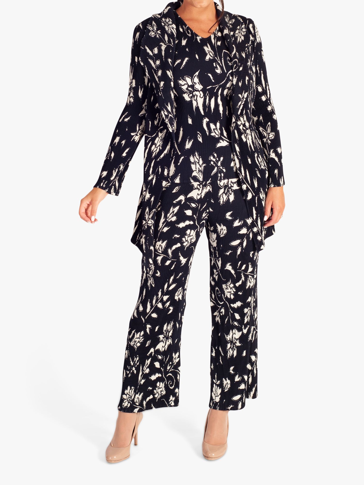 Buy chesca Floral Plisse Trousers, Navy/Ivory Online at johnlewis.com