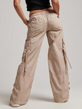 Superdry Low Rise Wide Leg Cargo Trousers, Stone Wash