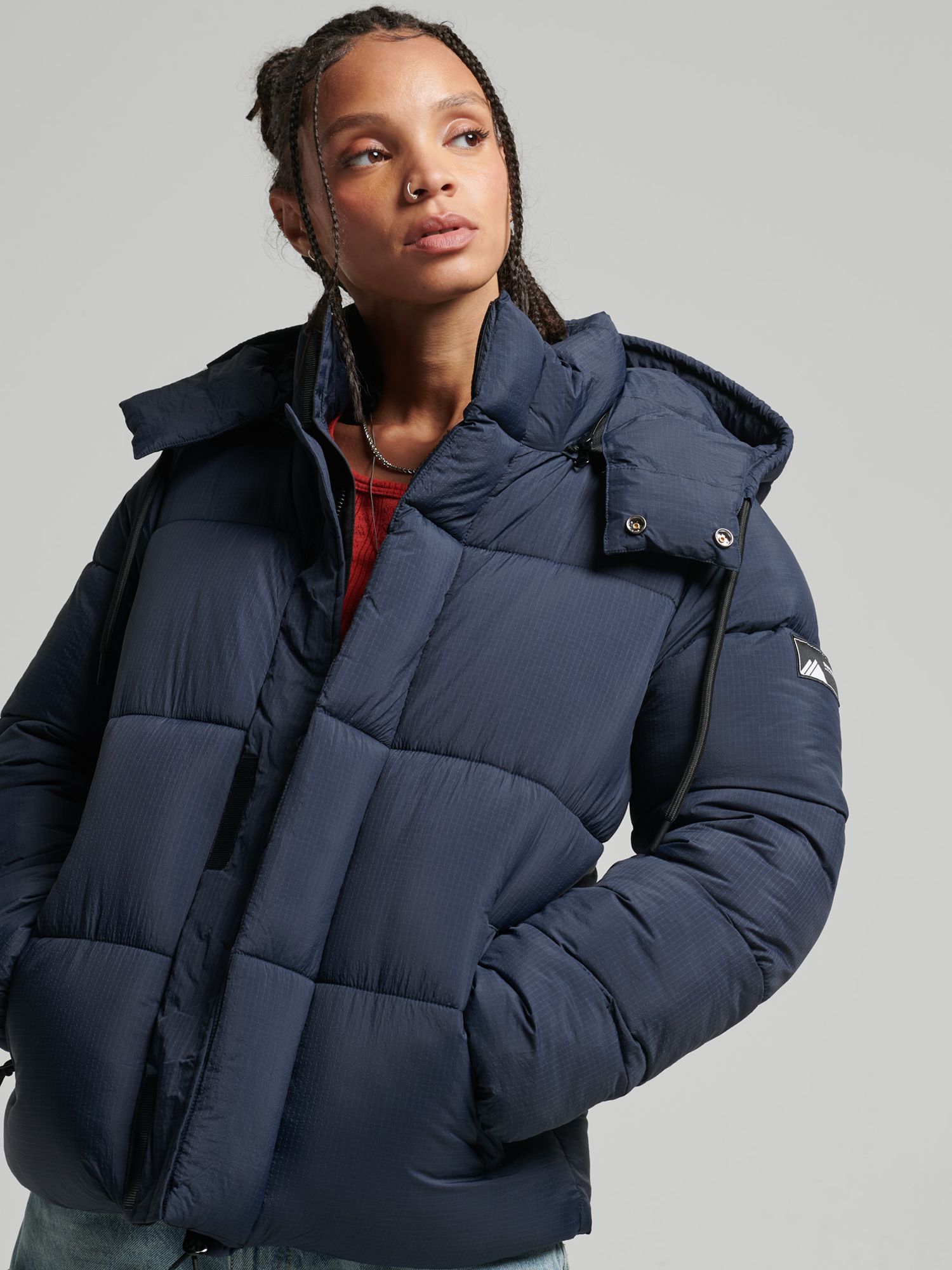 Superdry Hooded Ripstop Puffer Jacket, Eclipse Navy Grid at John Lewis ...