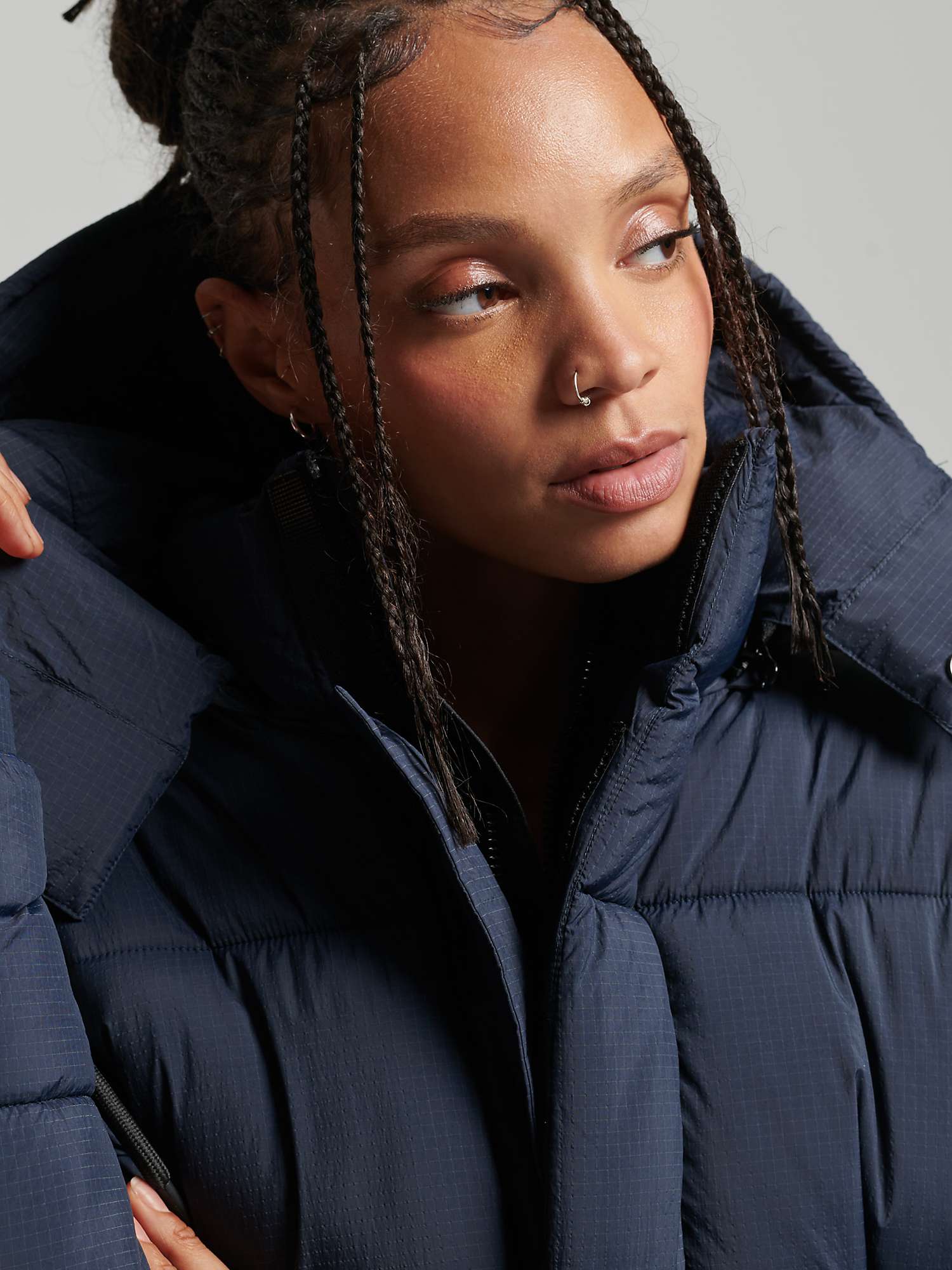Superdry Hooded Ripstop Puffer Jacket, Eclipse Navy Grid at John Lewis ...