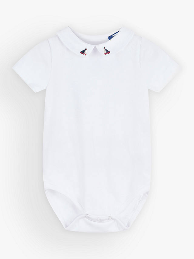 Trotters Baby Monty Sailboat Embroidered Collar Bodysuit, White