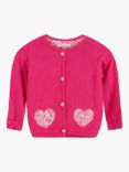 Trotters Baby Liberty Phoebe Floral Print Heart Appliqué Cardigan, Bright Pink