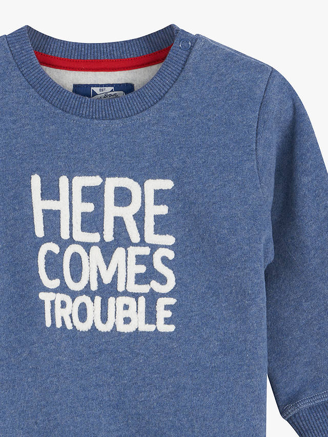 Trotters Baby Here Comes Trouble Sweatshirt, Denim Blue Marl