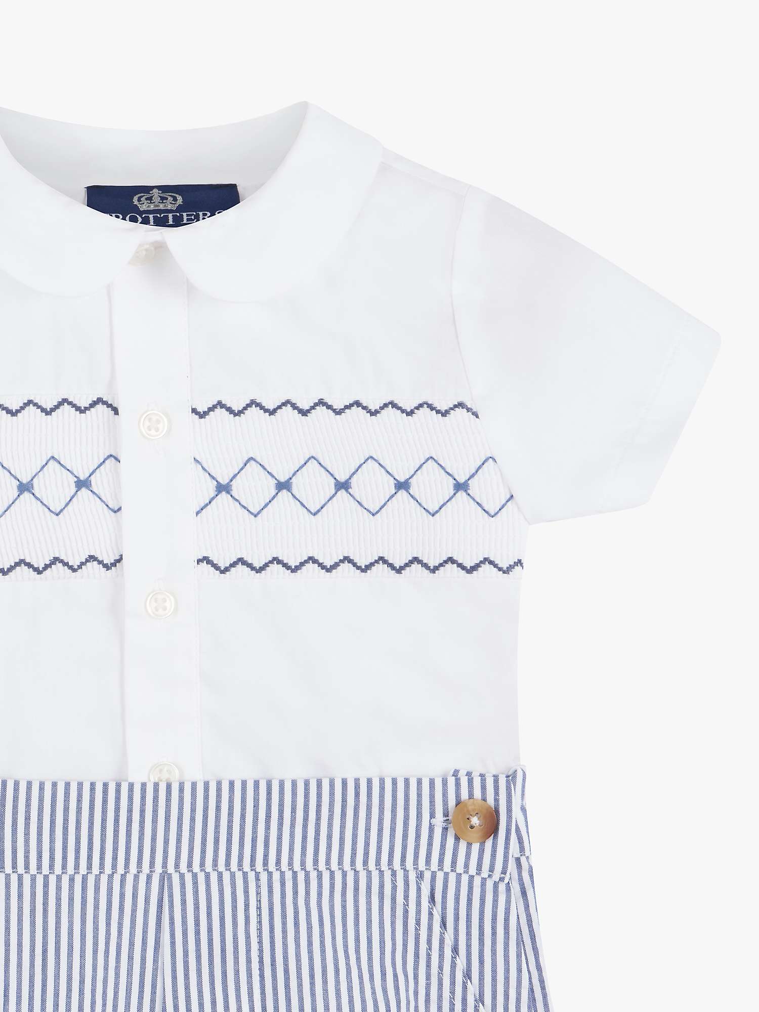 Buy Trotters Baby Rupert Smocked Short Sleeve Shirt & Shorts Set, White/Navy Online at johnlewis.com