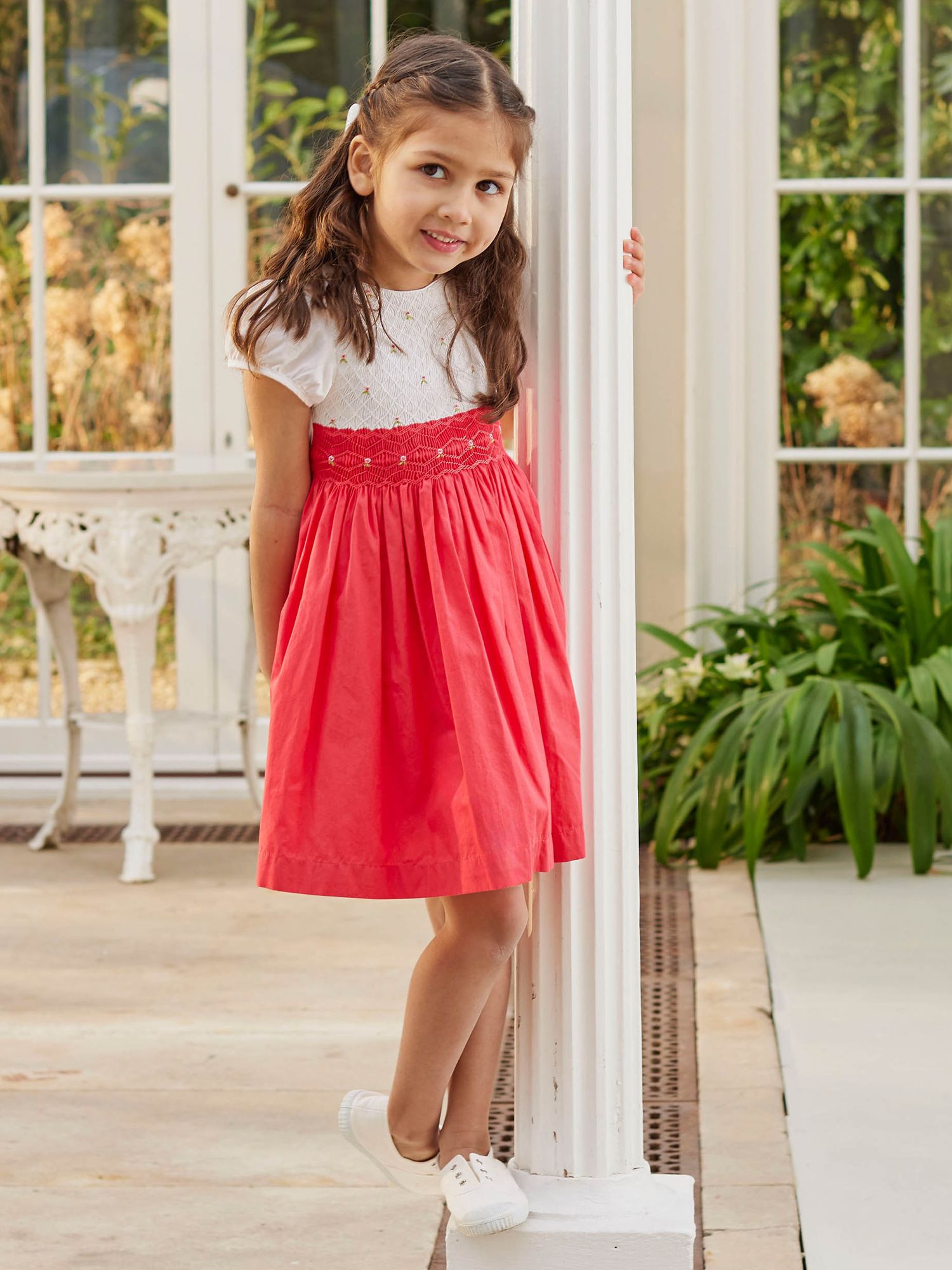 Buy Trotters Kids' Willow Rose Hand Smocked Bodice Dress, Watermelon Online at johnlewis.com