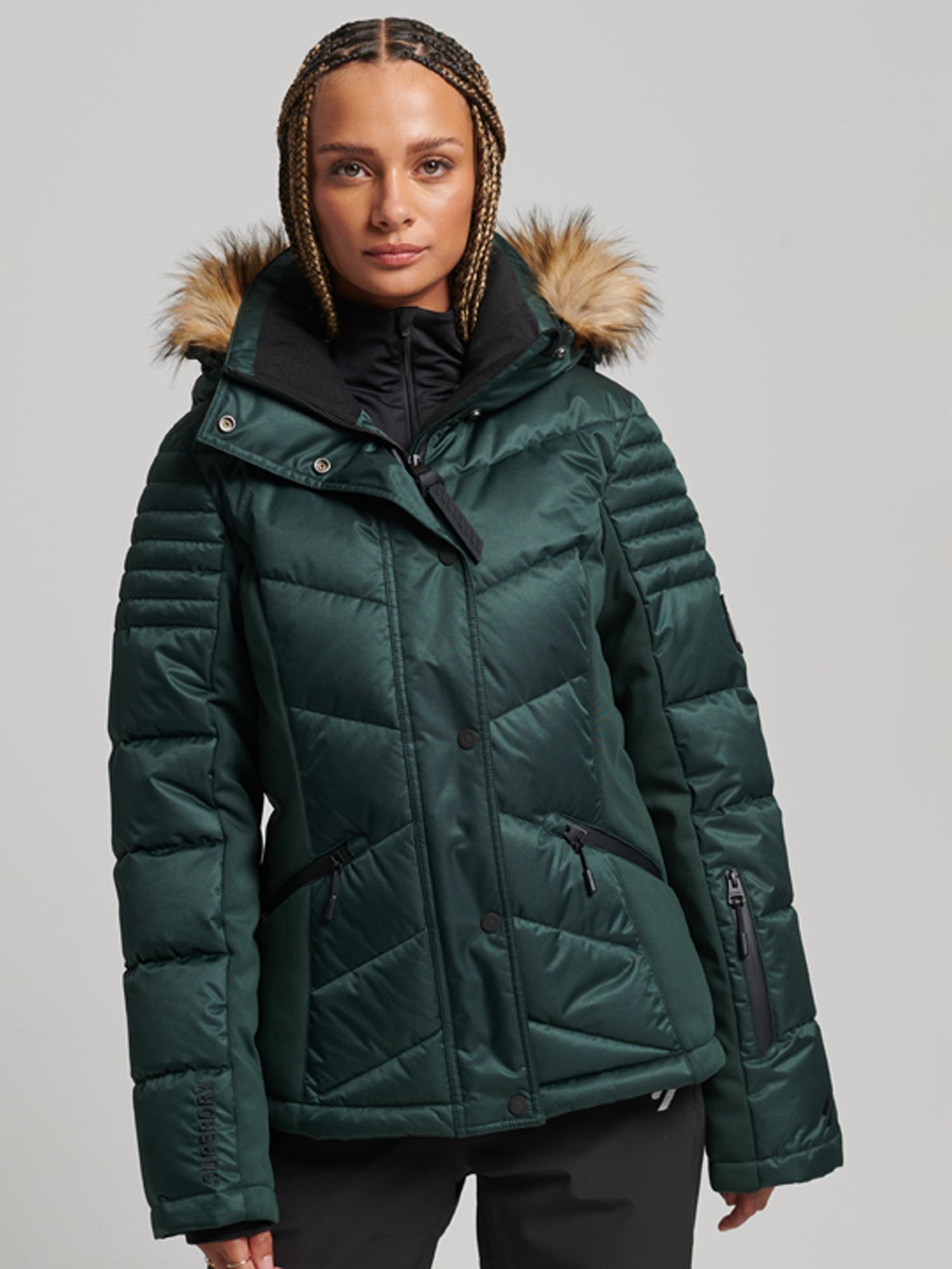 Superdry Snow Luxe Puffer Jacket, Eagle Green at John Lewis and Partners