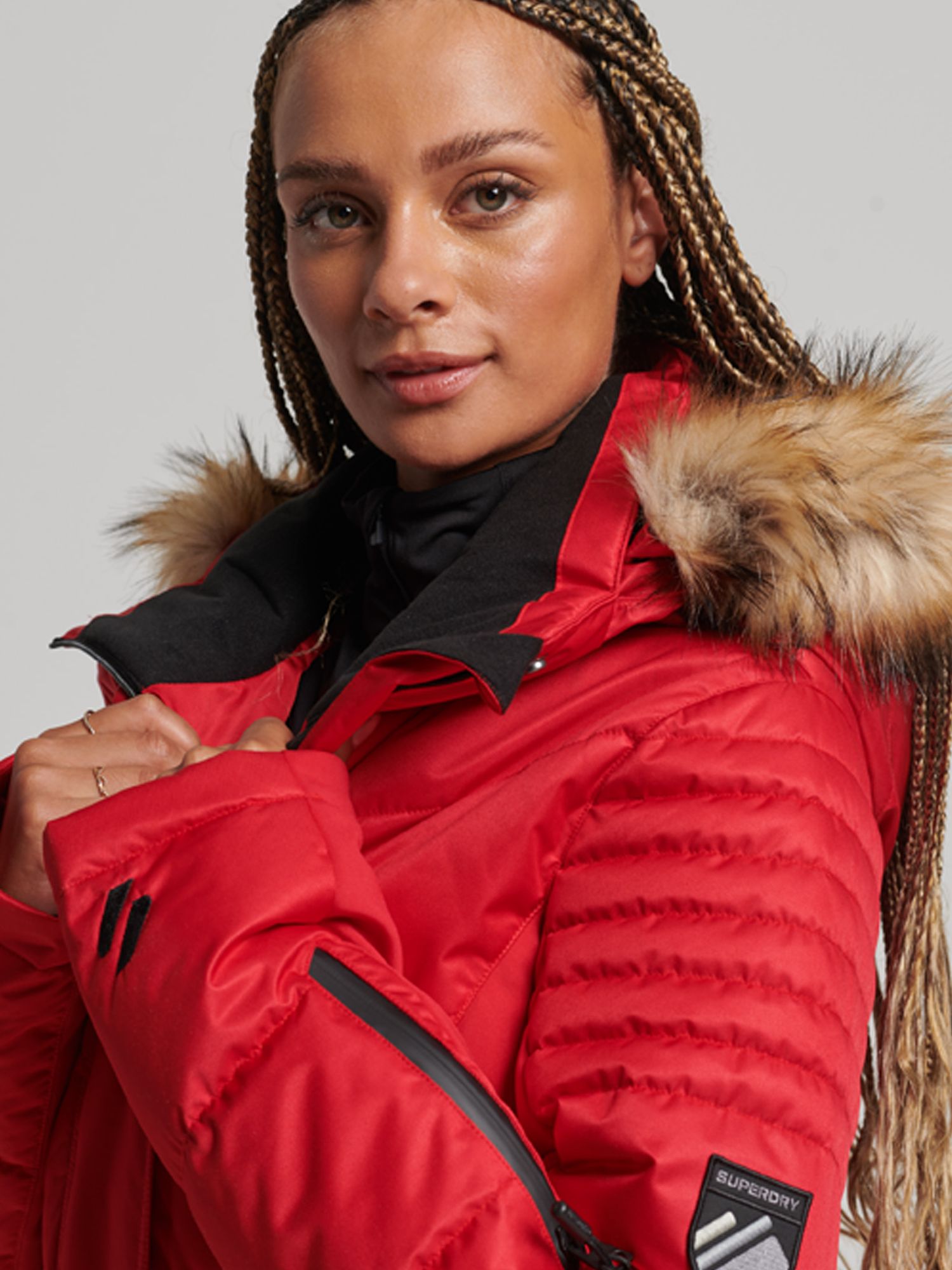 Superdry Snow Luxe Puffer Jacket, Carmine Red at John Lewis & Partners