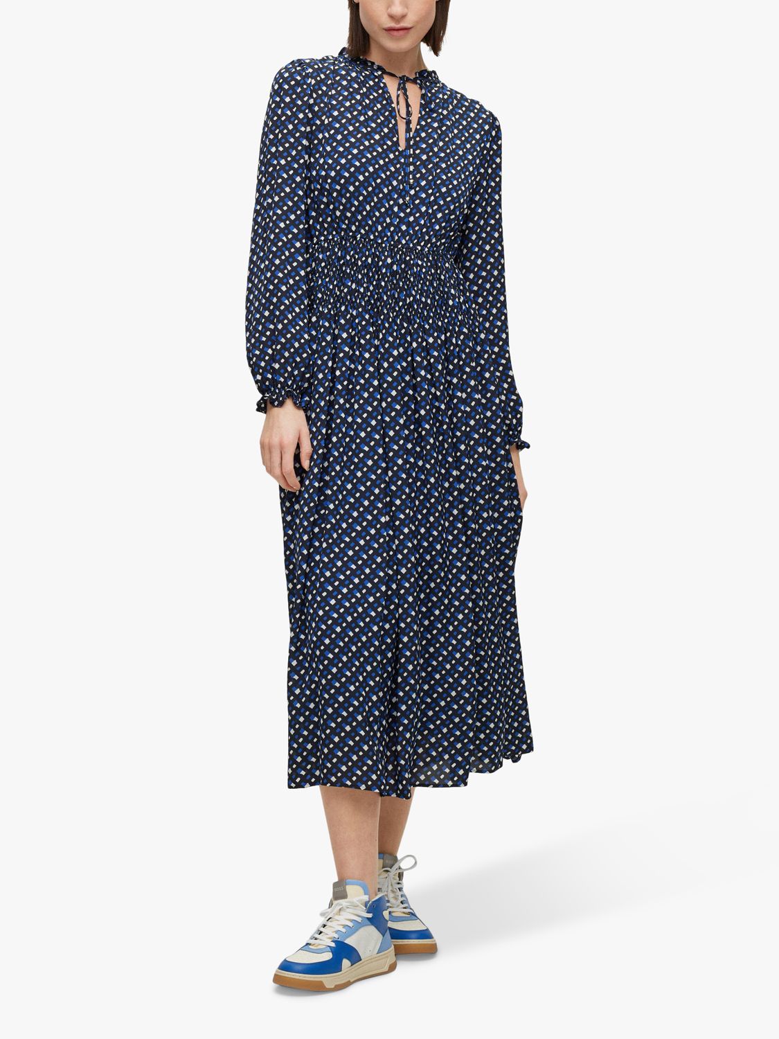 BOSS Dasota Midi Logo Dress, Blue/Multi at John Lewis & Partners