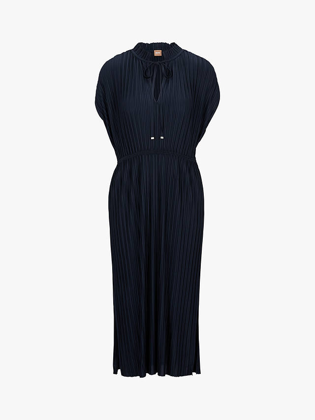 HUGO BOSS Emals Pleated Midi Dress, Dark Blue at John Lewis & Partners