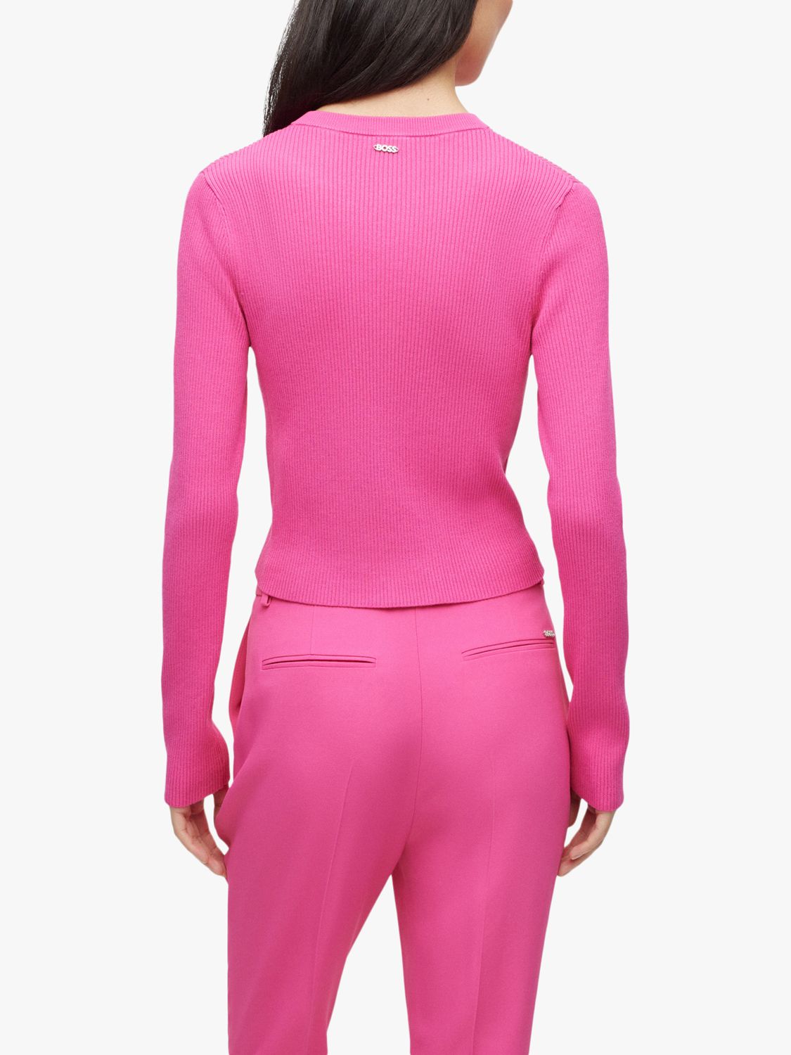 HUGO BOSS Fahara Ribbed Cardigan, Medium Pink, XS