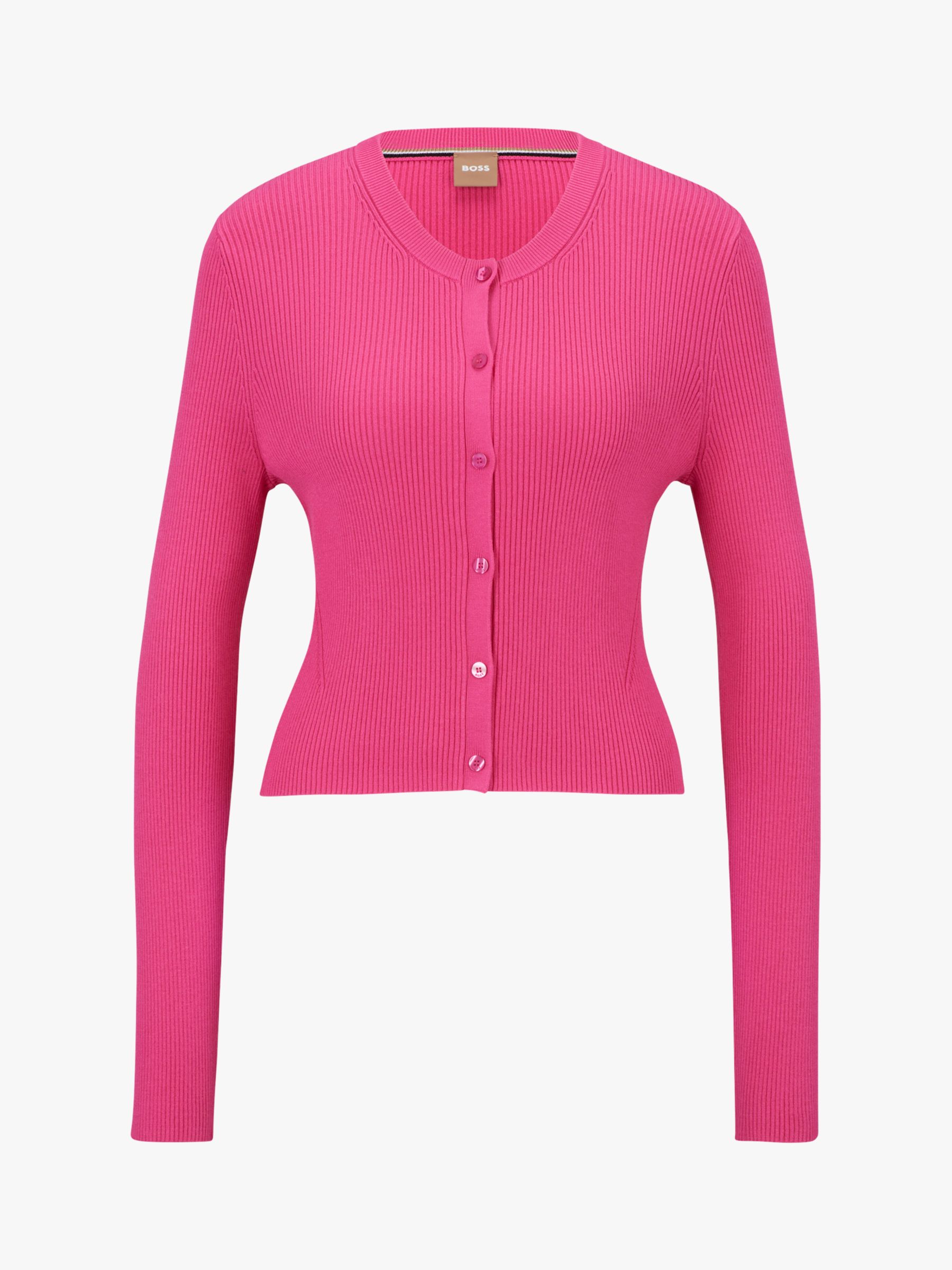 HUGO BOSS Fahara Ribbed Cardigan, Medium Pink, XS