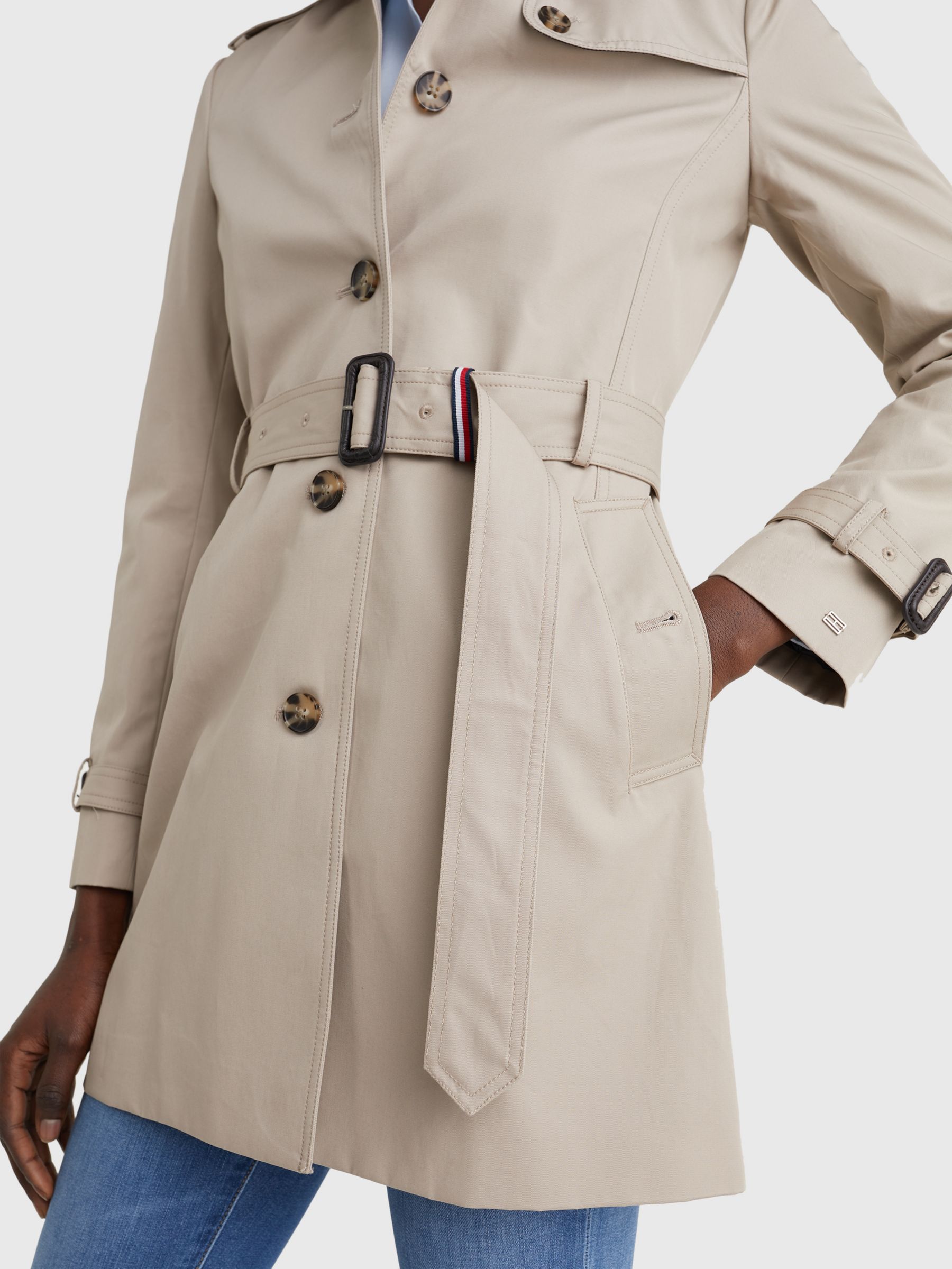 Hilfiger Heritage Single Breasted Trench Coat, Medium Taupe at John Lewis & Partners