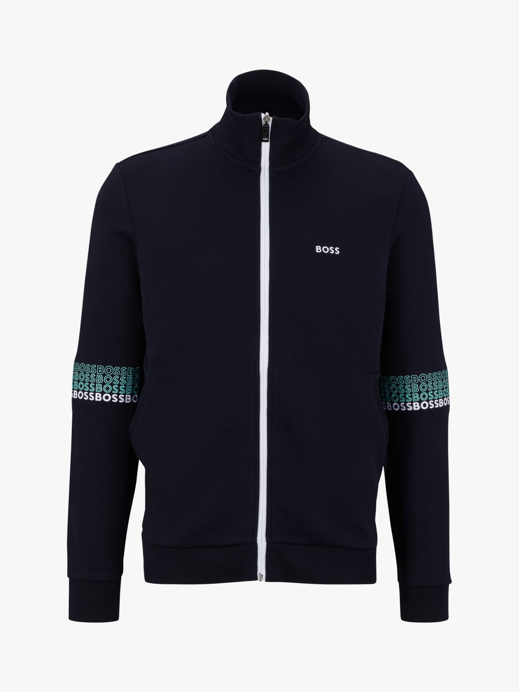 BOSS Skaz Logo Trim Full Zip Sweatshirt, Dark Blue