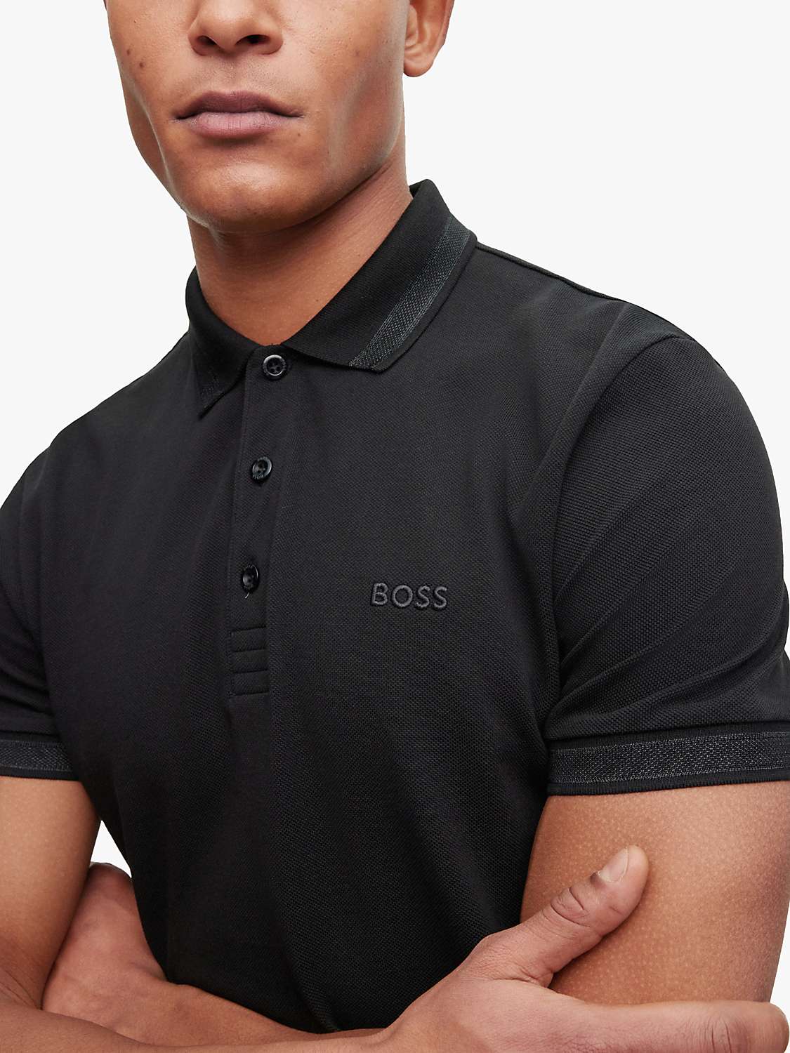 sund fornuft Specialist At passe BOSS Paddy Short Sleeve Polo Shirt, Black at John Lewis & Partners