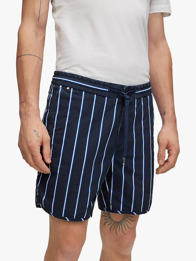 HUGO BOSS Kacey Stripe Shorts, Dark Blue/White at John Lewis & Partners
