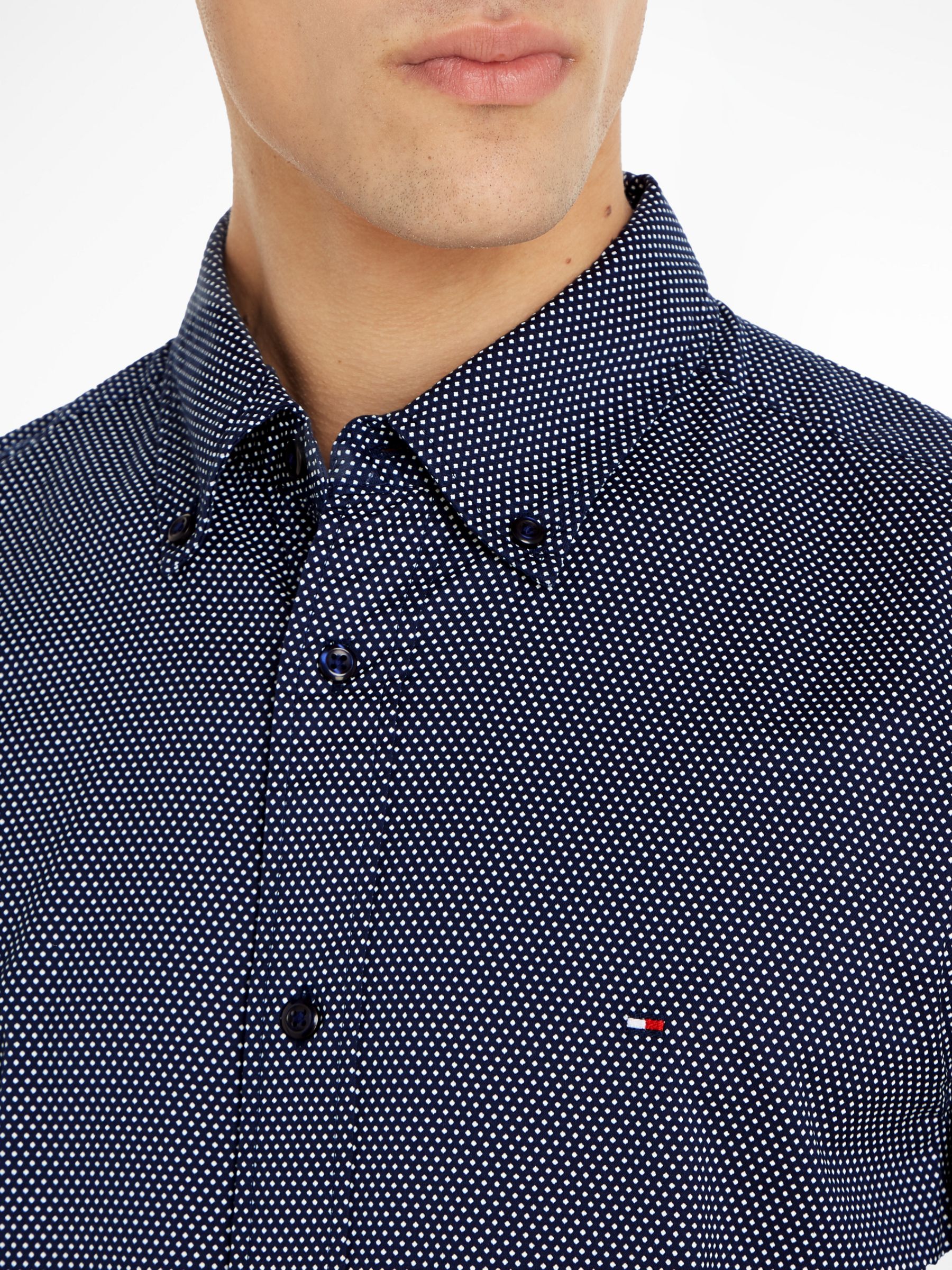 Tommy Hilfiger Dot Print Organic Cotton Shirt, Carbon Navy/White, XS