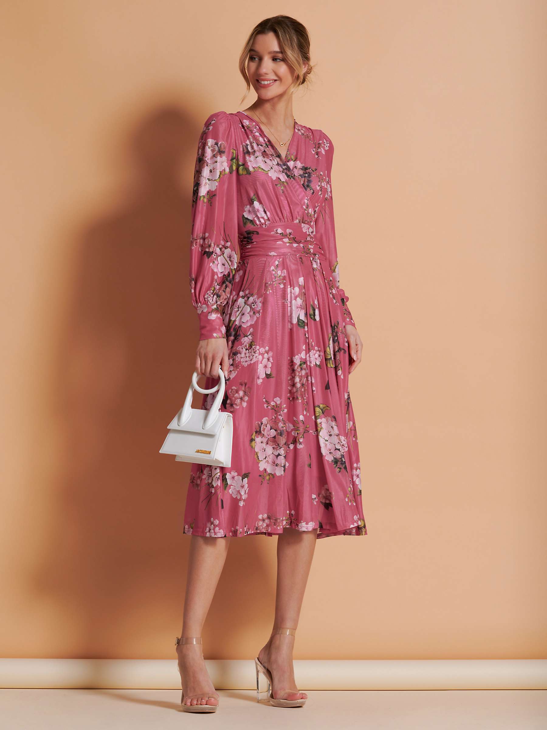 Buy Jolie Moi Vanessa Long Sleeved Floral Mesh Dress, Purple Online at johnlewis.com
