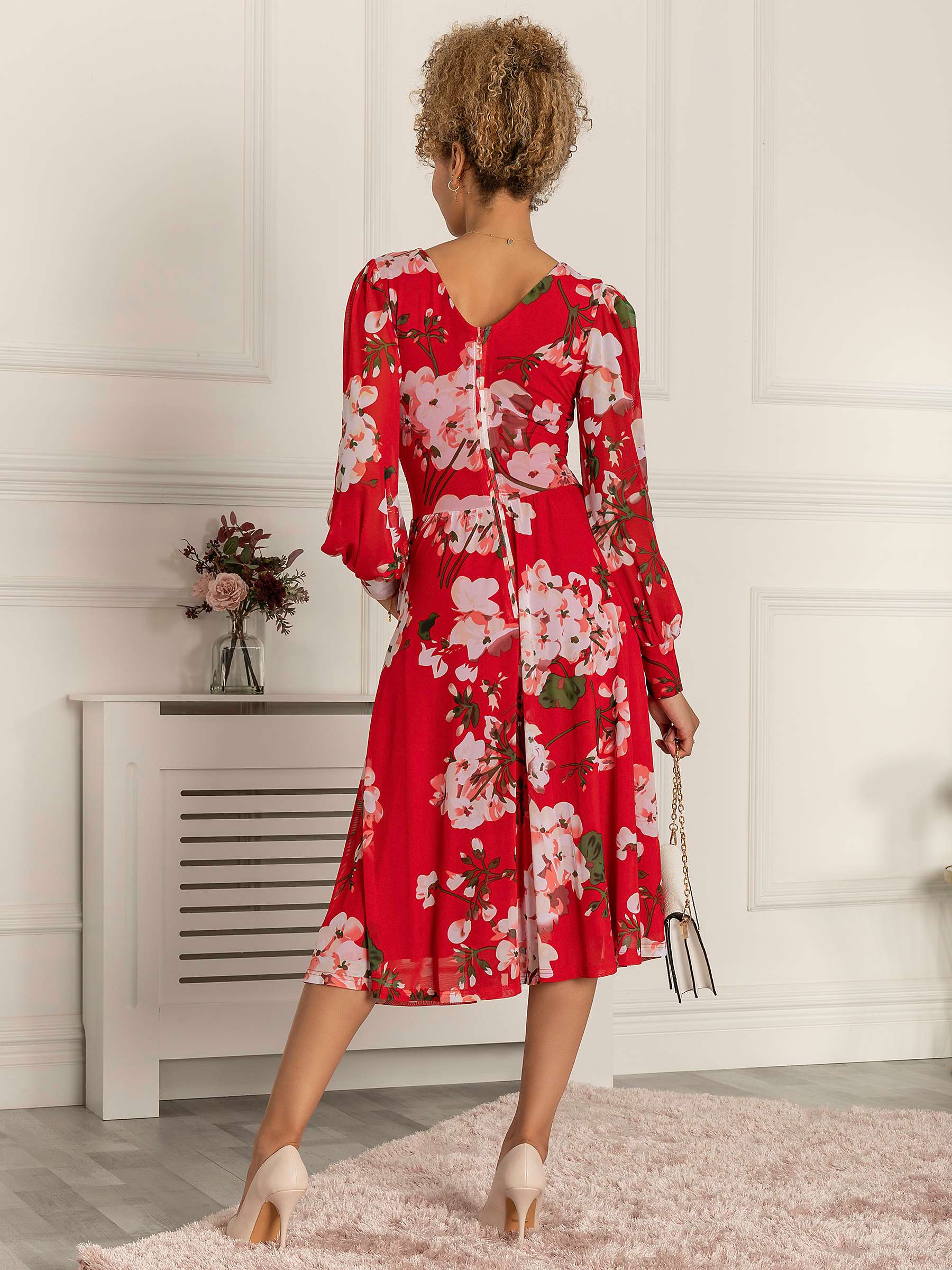 Buy Jolie Moi Renita Floral Print Mesh Midi Dress, Red Online at johnlewis.com