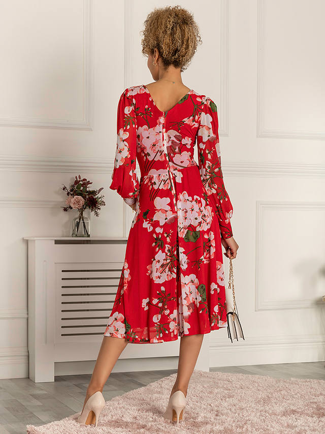 Jolie Moi Renita Floral Print Mesh Midi Dress, Red